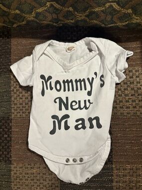 White Baby Bodysuit with "Mommy's New Man" Black Print